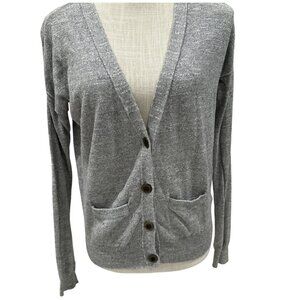 Decree Womens Grey Cardigan Sweater XS V-Neck Button-Up Long Sleeve